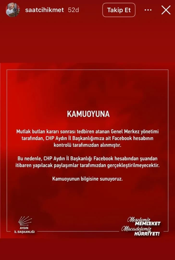 CHP Aydın’dan Sosyal Medya Hesabı Açıklaması