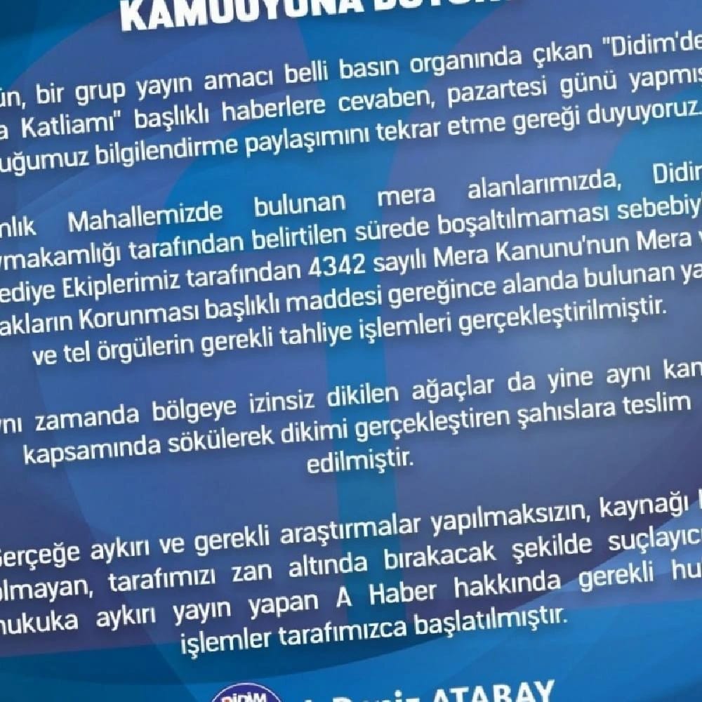 Didim Belediyesi’nden doğa katliamı ile ilgili basın açıklaması