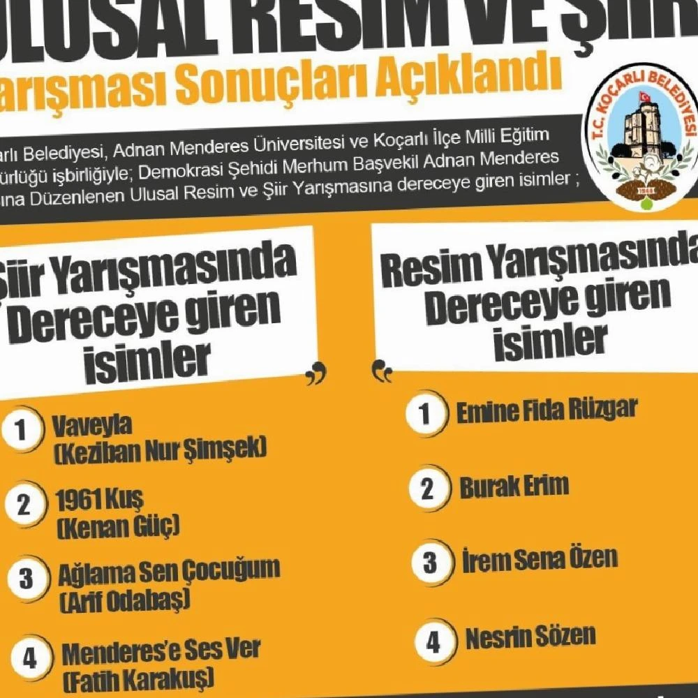 Adnan Menderes konulu yarışmanın sonuçları belli oldu