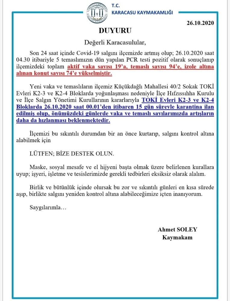 karacasu tokide 2 blok karantinaya alindi 2 hSulFiie Karacasu TOKİ’de 2 blok karantinaya alındı