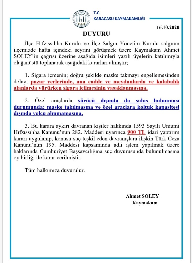 karacasuda sigara icmek yasaklandi 1 Karacasu’da sigara içmek yasaklandı