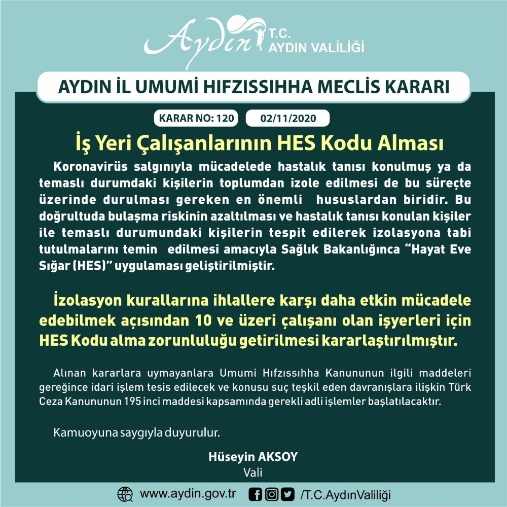 aydin valiliginden hes kodu karari 1 mRK5zVjV Aydın Valiliği’nden HES Kodu kararı