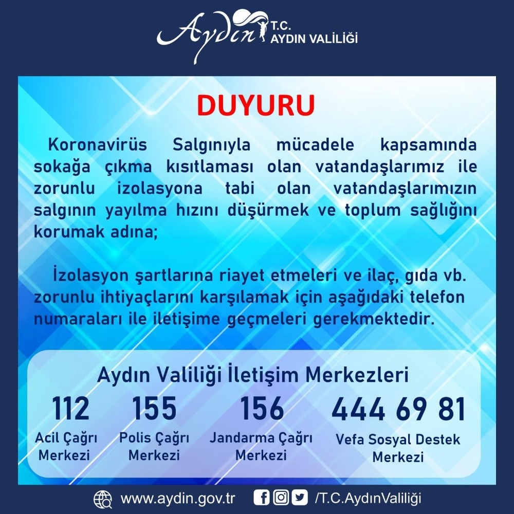 aydin valiliginden izolasyon uyarisi 1 Aydın Valiliği’nden izolasyon uyarısı