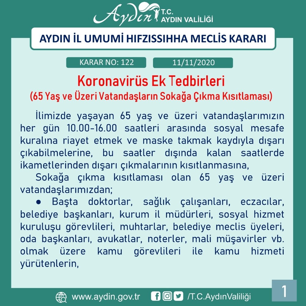 aydinda 65 yas ustune sokaga cikma yasagi 1 WCGN8lYm Aydın’da 65 yaş üstüne sokağa çıkma yasağı