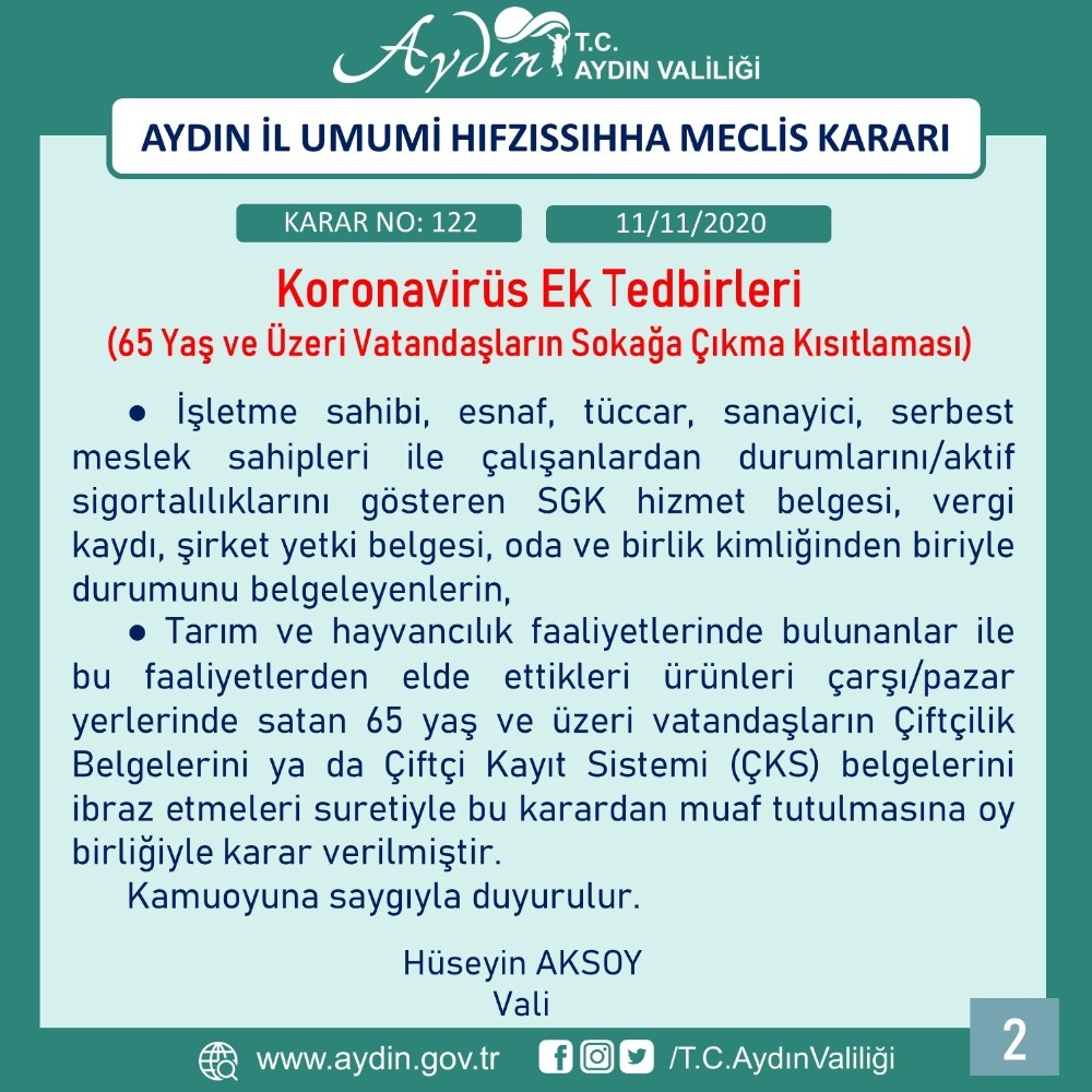 aydinda 65 yas ustune sokaga cikma yasagi 2 ks4jjBPT Aydın’da 65 yaş üstüne sokağa çıkma yasağı