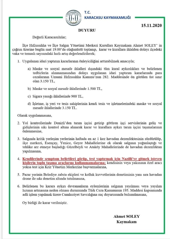 karacasuda korona virus cezalari ust sinira cekildi 2 ZLOdXMd4 Karacasu’da Korona virüs cezaları üst sınıra çekildi