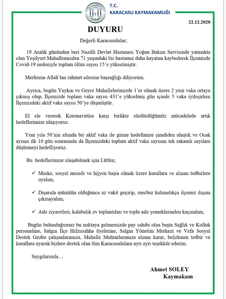 korona karacasuda 1 can daha aldi 2 Skw7mEjK Korona, Karacasu’da 1 can daha aldı